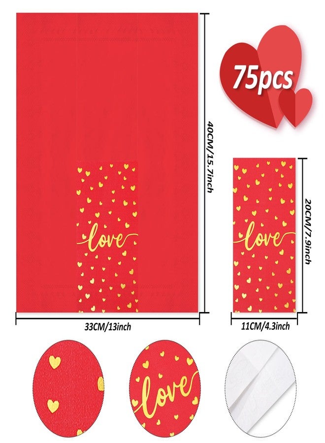 Whaline 75Pcs Valentine's Day Guest Paper Napkins Red Pink Gold Foil 3 Ply Disposable Napkins Love XOXO Kisses Dinner Hand Towel Napkins for Holiday Wedding Anniversary Party Supplies - Image 2